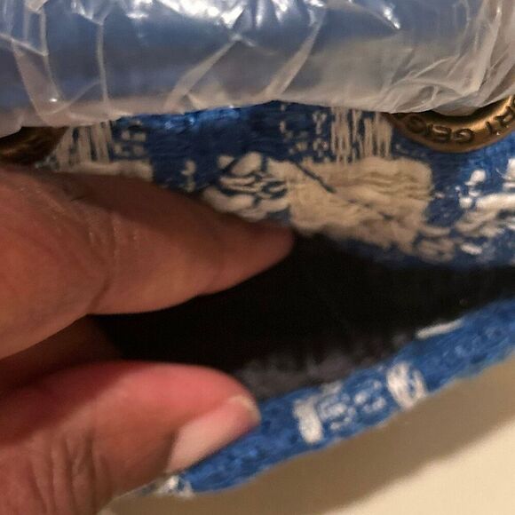 Kurt Geiger Mini Handle Kensington Bag Blue Tweed Plaid Strawberry Print Kawaii - Picture 10 of 14